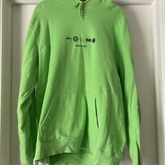Stussy Lime Green Hoodie with Graphic Design - Picture 1 of 6